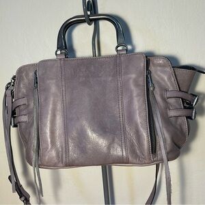 ASH Leather Satchel Crossbody Bag Metal Handles Multi Pocket Shoulder Purse